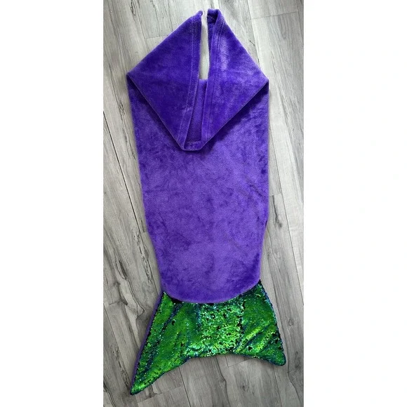 MERMAID TAIL Plush Fleece BLANKET SLEEP BAG Purple Reversible Green Black Sequin - Picture 3 of 6